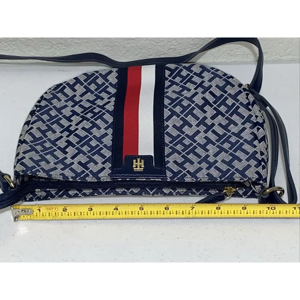 Tommy Hilfiger Crossbody Purse Bag Monogram Logo Blue Red White Stripe Canvas